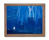 New York City In Lightning Storm Home Decor Wall Picture Oak Framed Art Print