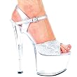 7 Inch Women's Sexy High Heel Shoes High Platform Sandal With Ankle Strap Silver Glitter