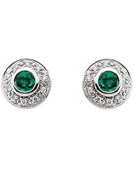 14K White Gold Emerald and Diamond Earrings -- LIFETIME WARRANTY