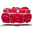 NEW DIAMANTE SATIN SILK ROSE EVENING CLUTCH BRIDAL PARTY BAG PURSE'