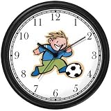 Boy Soccer Player No.1 Soccer or Fussball Theme Wall Clock by WatchBuddy Timepieces (Black Frame)