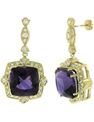 1.64ct Diamond and 23.27ct Amethyst 14k Yellow Gold Earrings