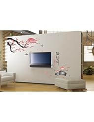 Home: Bigmouth Tree Branches of Flowers Lotus with Chinese Character Large Size Wall Decor Sticker - Bigmouth