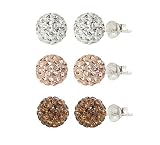 Sterling Silver Crystal Ball Stud Box Set (Peach Crystal, Clear Crystal, Smokey Crystal)