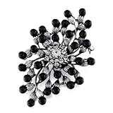 Pugster Mother's Day Jewelry Classic Black Floral Clear Crystal Pistil Clear Crystal Brooches Pins