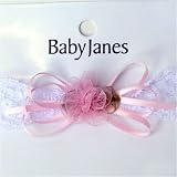Organza flower with leaves on lace headband, Large - fits 6 to 9 months (17 inch band), White
