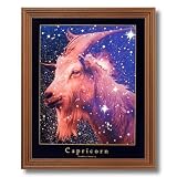 Capricorn Goat Zodiac Stars Astrology Home Decor Wall Picture Oak Framed Art Print