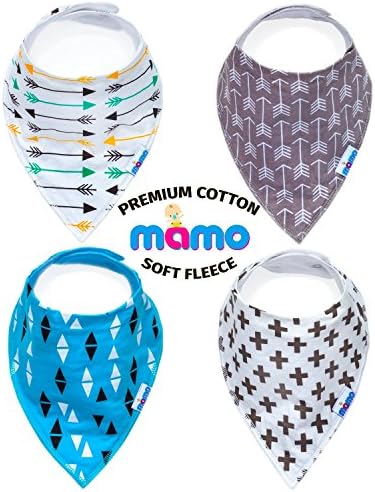 Mamo Baby Bandana Drool Bibs - Unisex 4 Pack - Organic Cotton Baby Bibs With Adjustable Snaps - Ideal For Drooling &amp; Teething - Best Baby Shower Gift - For Infants, Toddlers, Boys, Girls, Twins