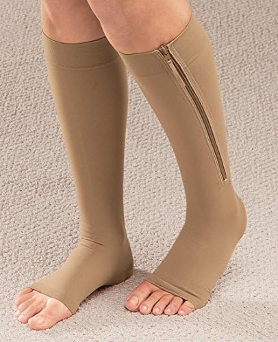 Zipper Compression Socks (BEIGE#, Large)
