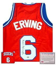 Julius Erving Philadelphia 76ers NBA Hand Signed Authentic Style Away Red Basketball Jersey