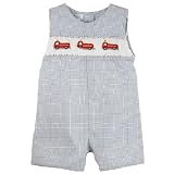 Petit Ami Newborn Boys Fire Truck Smocked Sunsuit Romper