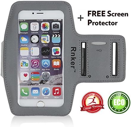 Rnker Water Resistant Sports Armband with Screen Protector and Key Holder for Iphone 6 plus, LG, Galaxy Note 3, Note 4, Note 5, A7, A9 (Gray)