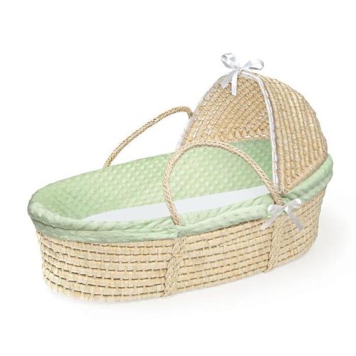 Badger Basket Co Natural Hooded Moses Basket - Sage Dot Bedding