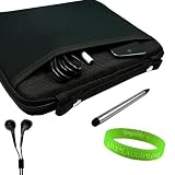 Elegantly Designed Black Case for HP Touch Pad with Dual Sided Stylus Pen and Vangoddy Live*Laugh*Love Wristband + Compatible Earbud Headphones
