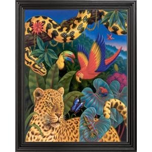 Butterfly Frog Bird And Snake Kids Room Fantasy Animal Wildlife Picture Black Framed Art Print