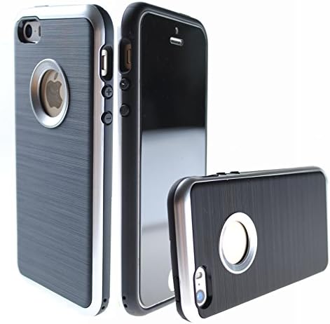 Case Art Plus [Black Mask] Privacy Anti-Spy Tempered Glass Screen Protector Film + [Curved Metalic Bumper] Super Slim Fit Light Case for iPhone 5/ 5S (Silver)