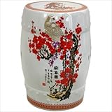 Garden Stool with Cherry Blossom Design in White