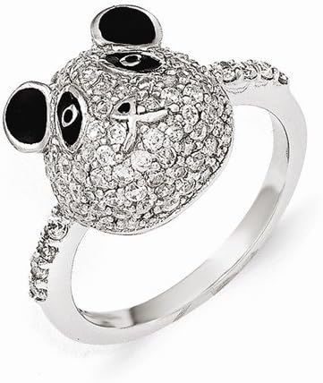 Cheryl M Sterling Silver Enameled CZ Panda Bear Ring