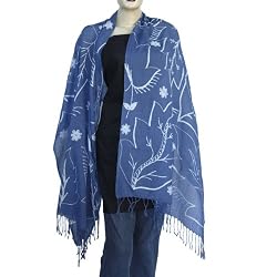Blue Scarf Stoles Wool Thread Embroidery 80 x 29 inches