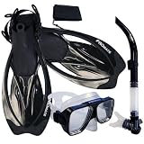 PROMATE Snorkeling Scuba Dive Snorkel Mask Fins Gear Set - Black - ML XL