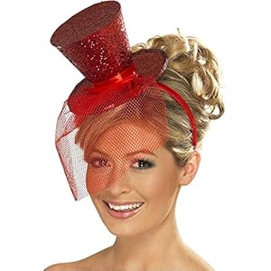 Red Glitter Mini Top Hat on Headband - One Size
