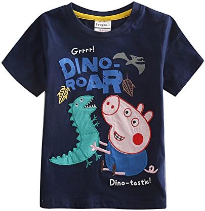 Peppa Pig Tunic Top with Cartoon Dinosaur Cute Boys Short Sleeve Causal Tee (2/3Y, Navy Blue)