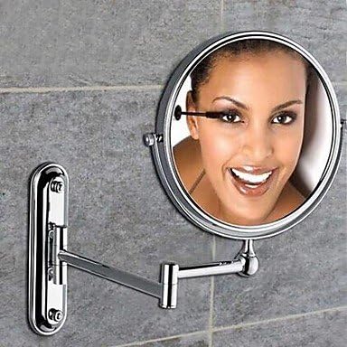 360 Degree Rotating 2X Magnifying Chrome Plating Finished 8-inch Solid Brass Wall Mount Cosmetic Mirror