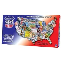 License Plates 1000 pc USA-Shaped Jigsaw Puzzle by TDC Games