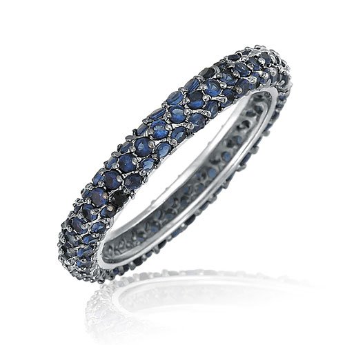 Sterling Silver 3-Row Blue CZ Eternity Band Ring
