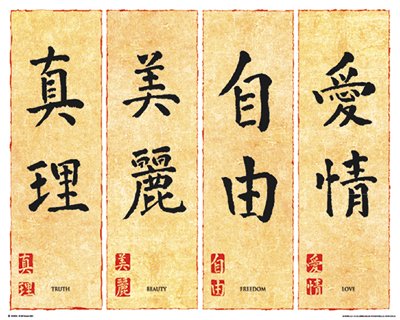 Chinese Writing (Truth, Beauty, Freedom, Love) Art Poster Print - 16