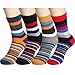 5 Pack Colorful Stripe Cotton Ankle CasualCrew Socks Vintage Style Sport Sock, Large