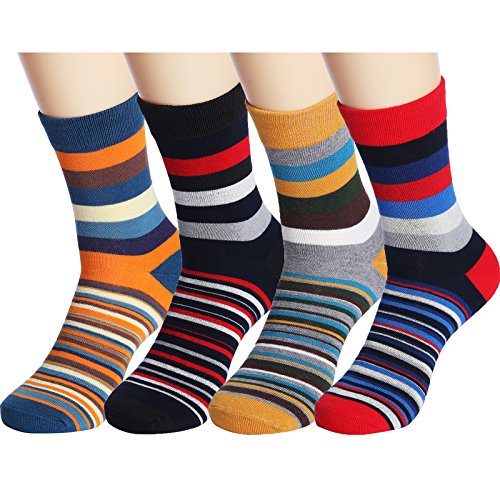 5 Pack Colorful Stripe Cotton Ankle CasualCrew Socks Vintage Style Sport Sock, Large