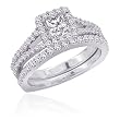 14K White Gold 1 1/2 ct. Diamond Bridal Engagement Set with Princess Cut Center Diamond