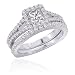 14K White Gold 2 ct. Diamond Bridal Engagement Set with Princess Cut Center Diamond