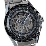 WM174 ESS Mens Black Bezel Skeleton Stainless Steel Automatic Wrist Watch