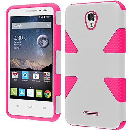 Alcatel One Touch Pop Astro 5042T (T-Mobil), LF 4 in 1 Bundle, Dynamic Slim Dual Layer Hybrid Armor Cover Case, Stylus Pen, Screen Protector & Wiper Accessory (Dynamic Pink / White)