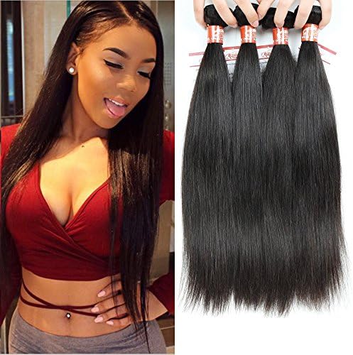 Secretgirl 7a Malaysian Virgin Straight Hair 4 Bundles Deal Mixed Length 100% Raw Unprocessed Malaysian Human Hair Weft Extensions Natural Black Total 400 Grams(12"14"16"18")