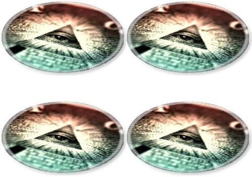 The Money Matrix All Seeing Eye Round Coaster (4 Piece) Set Fabric Rubber 5 Inch Size Luxlady Coaster Cup Mug Can Water Bottle Drink Coasters Stain Resistance Collector Kit Kitchen Table Top Desk