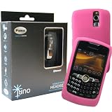 Combo of Black Pama Juno Bluetooth Headset and Pink Silicone Skin Cover Case for Blackberry 8350i Curve