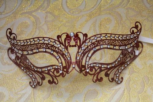 Venetian Laser Cut Vibrant Red Swirl Impression Masquerade Mask for Mardi Gras Or Halloween - Decorated With Gem Crystals