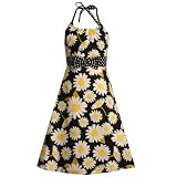 Size-14.5,BNJ-9531M BLACK WHITE YELLOW DAISY FLOWER PRINT HALTER Easter Spring Summer Girl Party Dress,M89531 Bonnie Jean Girl PLUS SIZE