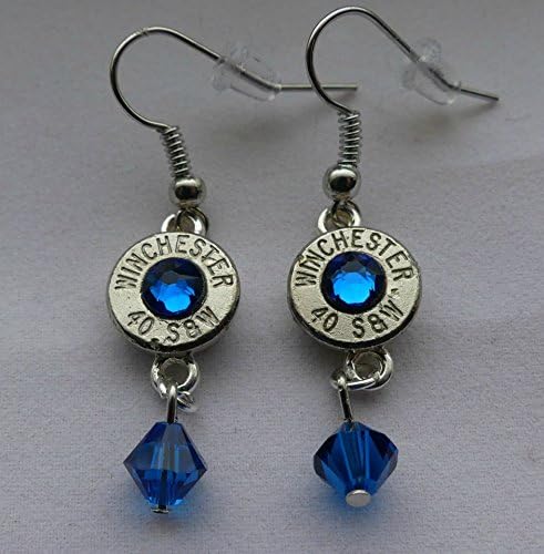 Winchester 40 Caliber Bullet Earrings with Capri Swarovski Crystal