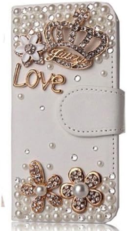 Aenmil(TM) Handmade 3D Bling PU Leather Wallet for Apple iphone 5C Rhinestone Design Diamond Case Cover and Free Gift Pink Touch Pen (Imperial crown)