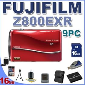 Fujifilm Z800EXR 12 MP Digital Point and Shoot Camera (Red) BigVALUEInc 9PC Saver Bundle!