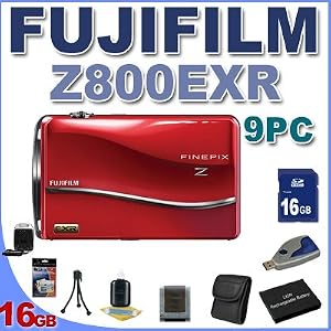 Fujifilm Z800EXR 12 MP Digital Point and Shoot Camera (Red) BigVALUEInc 9PC Saver Bundle!