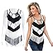 FUA Women Summer Women Casual Sleeveless Tassel Tank Tops Blouse T-Shirt (L, Black )