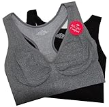 Delta Burke Seamless Racerback Comfort Bras Set of 2 (Plus Size 3X, 1 Heather Grey 1 Black Set of 2)