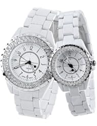 Orient Idea Ori-0272E Pair of Classic Style Stainless Steel Quartz Wristwatches with Rhinestones for Lovers Couples - White