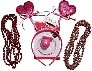 Costume Headwear Pink Heart headband with LOVE Ring, LED Heart bracelet and Necklace