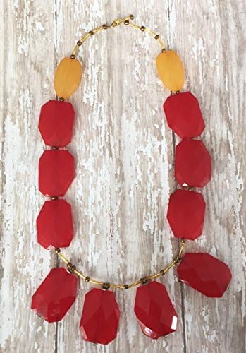 Red and Yellow Beaded Statement Necklace